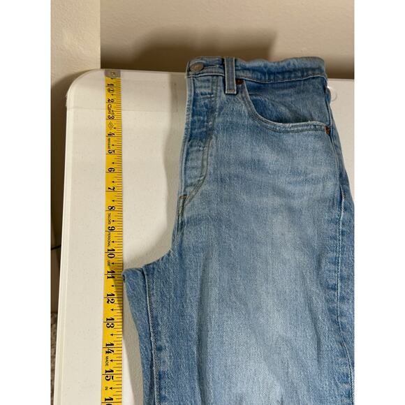 Levis Jeans Womens 27 Premium Ribcage Straight Button Fly Distressed Denim Big E - Picture 13 of 14